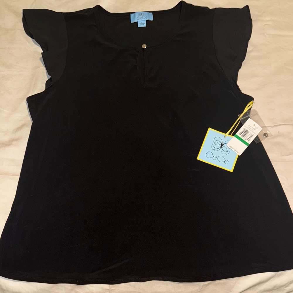 CeCe Elegant Black Ruffle Sleeve Blouse